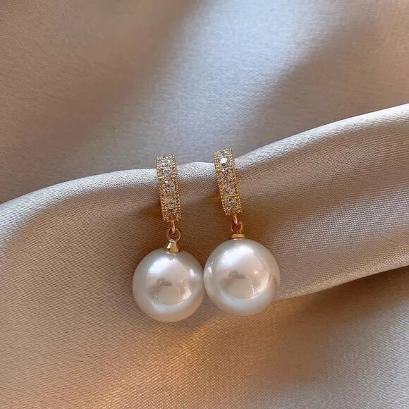 2/$24 Holywood Dressy Drop Earrings With Faux Pearls & CZ Accents - Picture 4 of 6